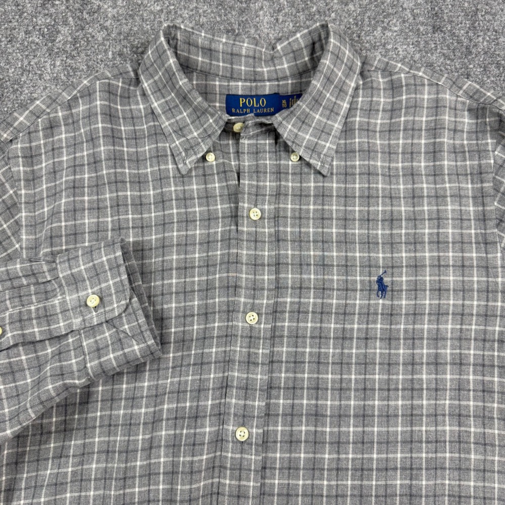 Polo Ralph Lauren Button Down Shirt Mens XL Grey Plaid Flannel Classic Fit
